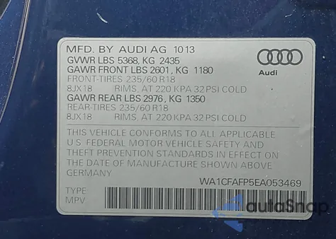 2014 Audi Q5 Premium z USA, uszkodzony, nr VIN WA1CFAFP5EA053469